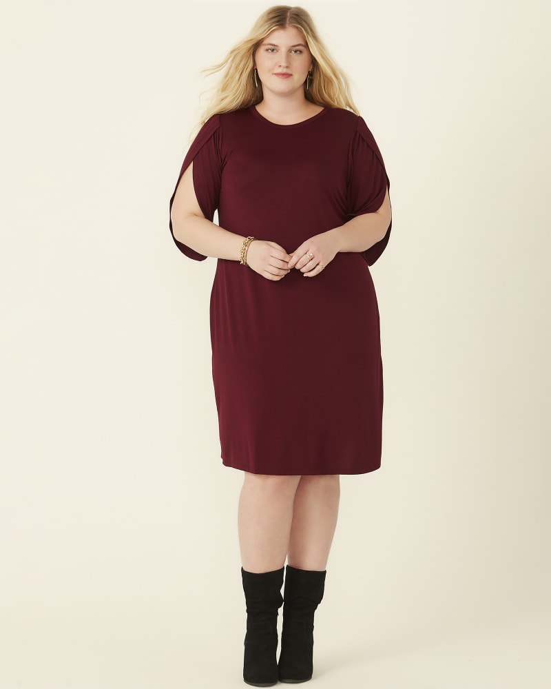 Plus size model with pear body shape wearing Teresa Tulip Sleeve Dress by East Adeline | Dia&Co | dia_product_style_image_id:177775